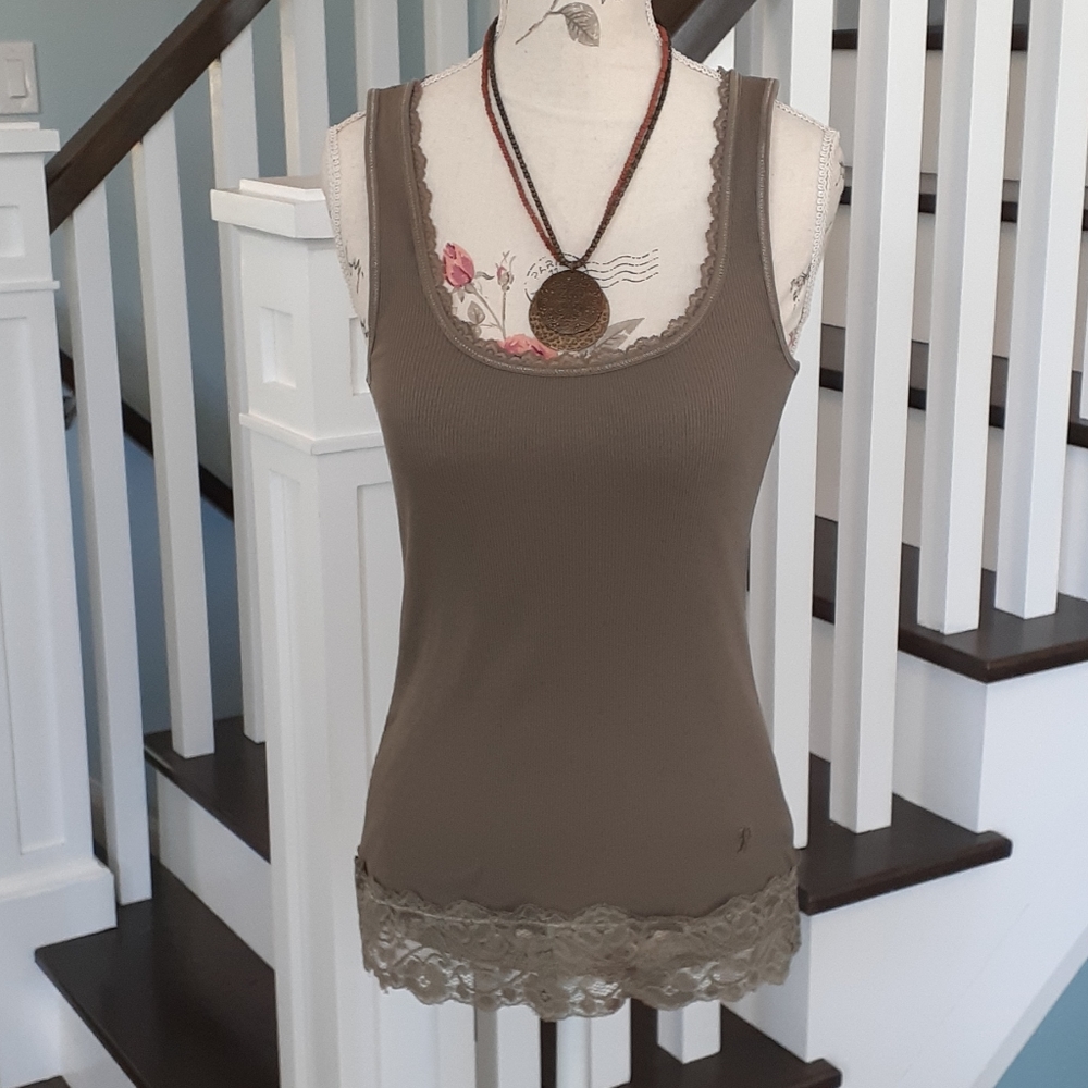 & Khaki Esprit lace trimmed tank top